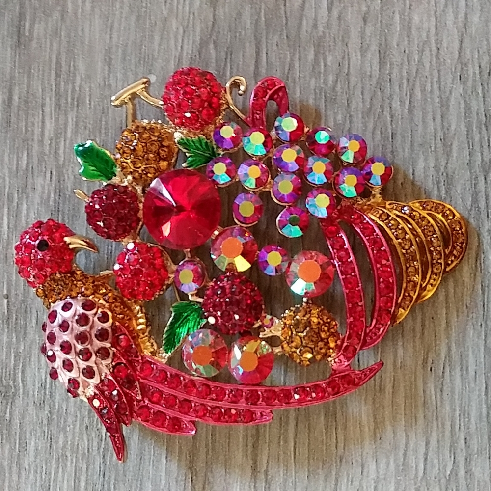 Bird and flower basket brooch